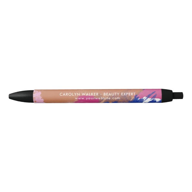 Navy & Fuchsia - Watercolor Brushstrokes - Name Black Ink Pen (Front)