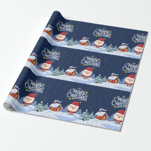 Navy Fun Santa Claus Illustrated Merry Christmas Wrapping Paper