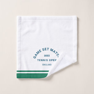 Navy Game Set Match Crest Green Stripe Tennis Face Wash Cloth