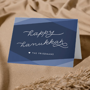 Navy Geo Script Happy Hanukkah Holiday Card
