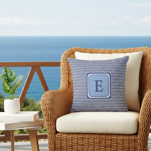 Navy Geometric Chevron Monogram Design Cushion