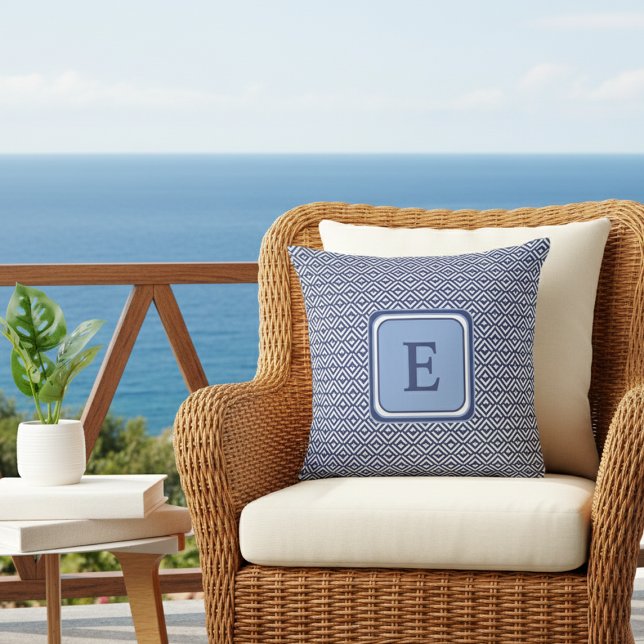 Navy Geometric Chevron Monogram Design Cushion (Creator Uploaded)