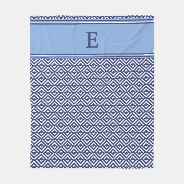 Navy Geometric Chevron Monogram Design Fleece Blanket (Front)