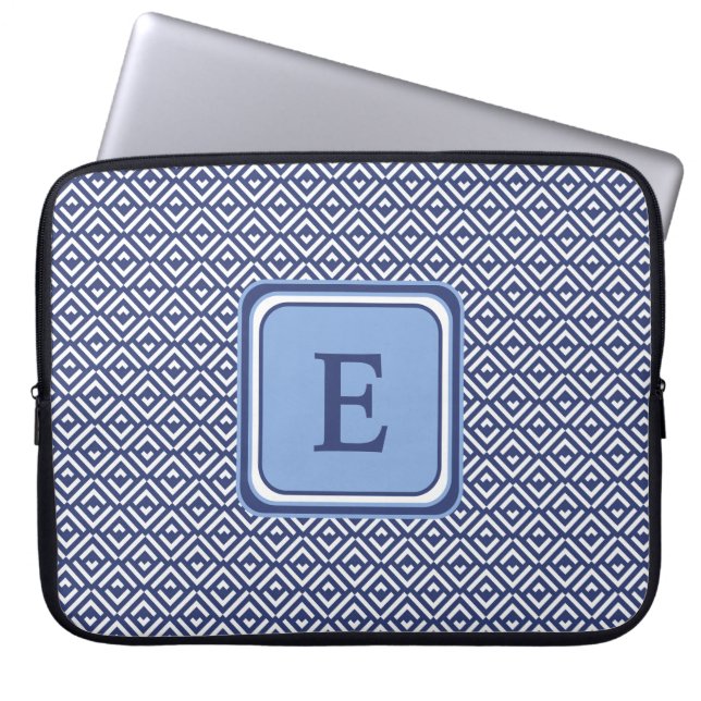 Navy Geometric Chevron Monogram Design Laptop Sleeve (Front)