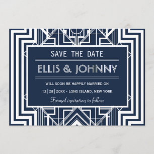 Navy Geometric Save the Date Cards