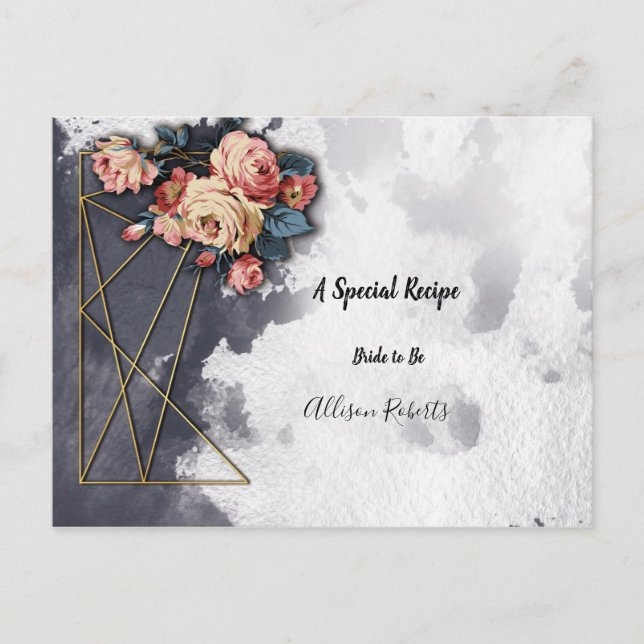 Navy GEOMETRIC WATERCOLOR Bridal Shower Recipe Postcard (Front)