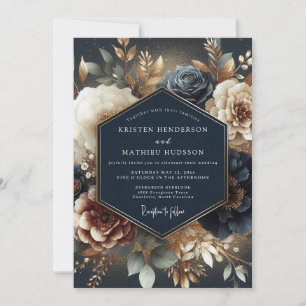 Navy Gilded Bloom Wedding Invitation