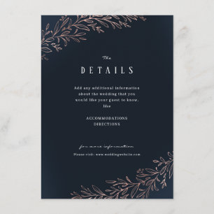 Navy gilded rose gold botanical wedding details enclosure card