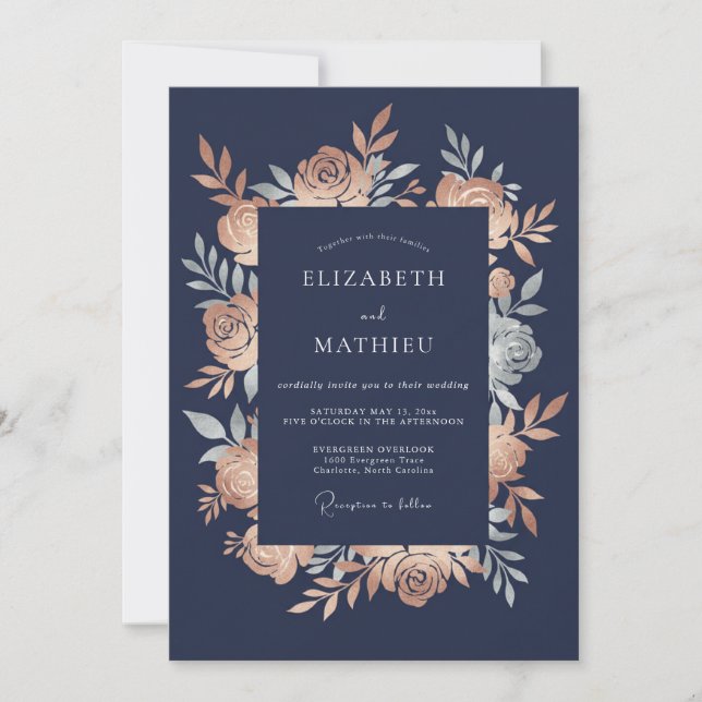 Navy Gilded Winter Wedding Invitation (Front)