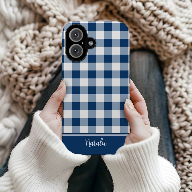 Navy Gingham Check MagSafe Tough (Gingham check navy phone case)