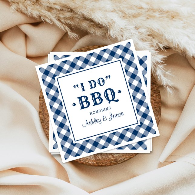 Navy Gingham I Do BBQ Wedding Napkin (Creator Uploaded)