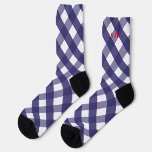 Navy Gingham Monogrammed Pattern Socks