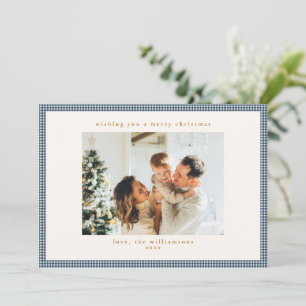 Navy Gingham Plaid Family Photo Christmas Elegant Holiday Card