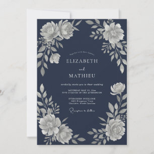 Navy Glistening Winter Wedding Invitation
