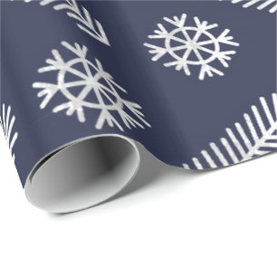 Navy Glitter Christmas Tree Holidays Snowflakes Wrapping Paper
