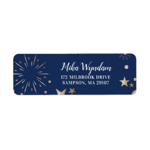 Navy Glitter Stars and Fireworks Return Address Return Address Label