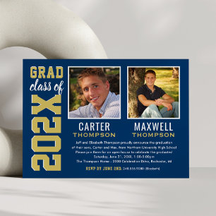 Navy Gold 2026 Double Graduation Party Invitation