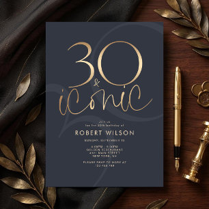 Navy Gold 30 Iconic Birthday Party Invitation Card
