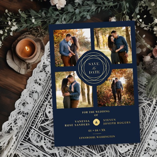 Navy Gold 4 Photos Modern Collage Wedding Script (Creator Uploaded)