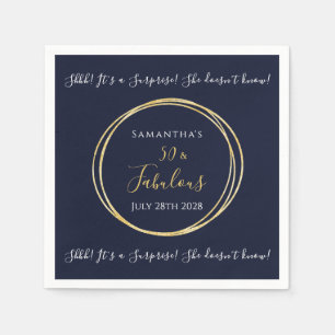 Navy Gold 50th Surprise Birthday Party Napkin