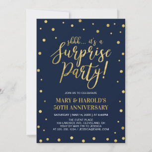 Navy & Gold 50th Surprise Wedding Anniversary Invitation
