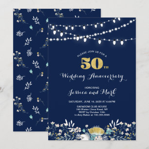 Navy & Gold 50th Wedding Anniversary Invitation