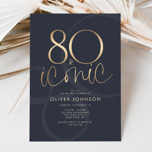 Navy Gold 80 and Iconic Birthday Party Invitation 