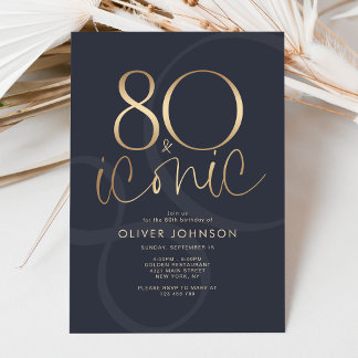 Navy Gold 80 and Iconic Birthday Party Invitation 