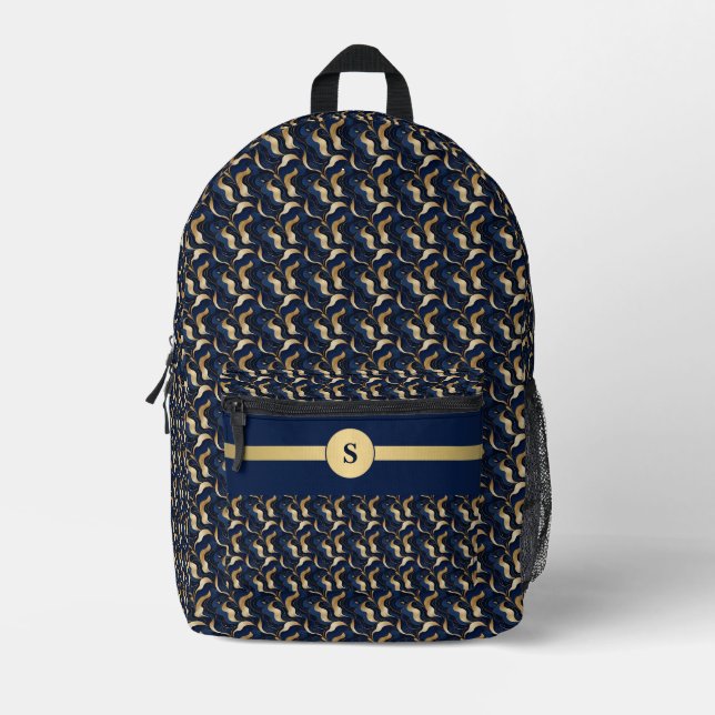 Navy & Gold Abstract Personalised Backpack (Front)