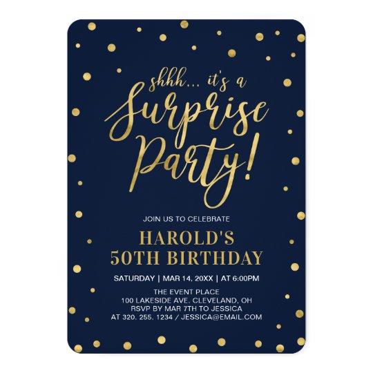 navy amp gold 50th surprise birthday party surprise birthday party invitation wording for adults