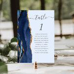 Navy Gold Agate Pale Blue Wedding Table Number<br><div class="desc">The left-hand edge of this elegant modern wedding table number card features a navy blue watercolor agate border trimmed with faux gold glitter. The word "table" appears in charcoal grey handwriting script on a pale blue background. Add the names of your guests who are assigned to each table.</div>