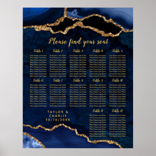 Navy Gold Agate Wedding 12 Tables Seating Chart