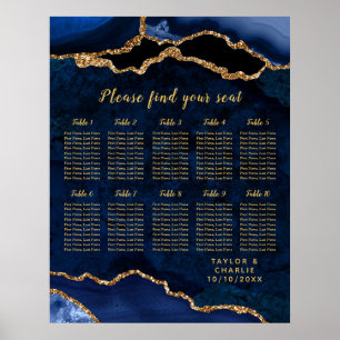 Navy Gold Agate Wedding Seating Chart 10 Table