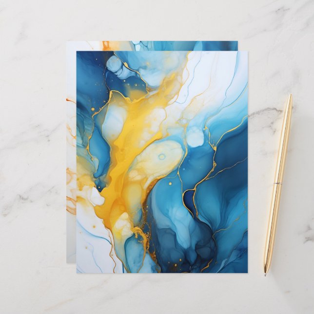 Navy & Gold Alcohol Ink Paper Craft Cardstock (Front/Back In Situ)