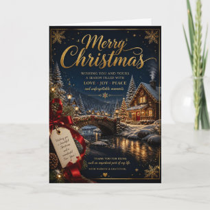 Navy Gold Alpine Bridge Christmas Thank You Card