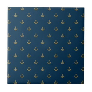 Navy Gold Anchor Pattern Ceramic Tile