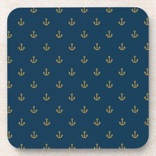 Navy Gold Anchor Pattern Coaster
