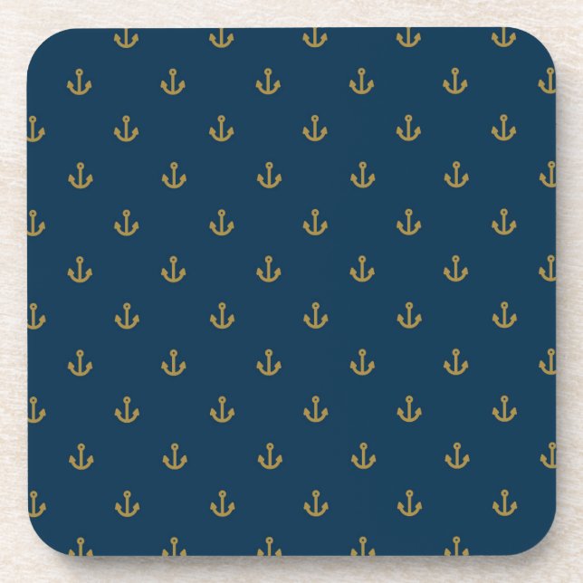 Navy Gold Anchor Pattern Coaster (Front)