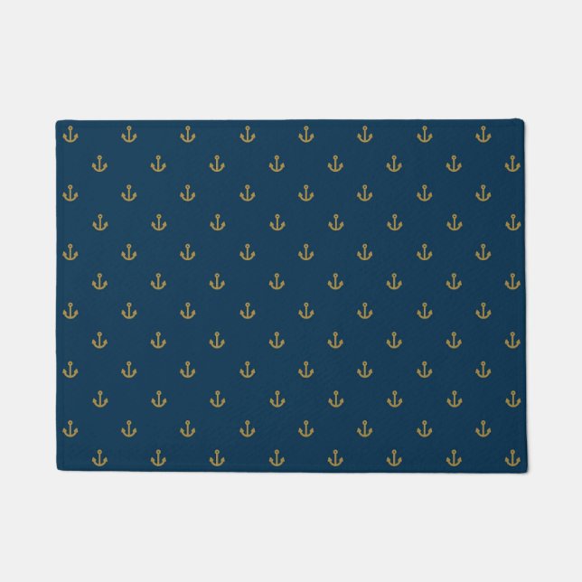 Navy Gold Anchor Pattern Doormat (Front)