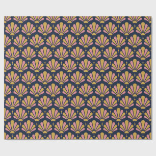 Navy, Gold and Rose Art Deco Teardrop Fan Wrapping Paper