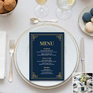 Navy Gold Art Deco 80th Birthday Dinner Party Menu