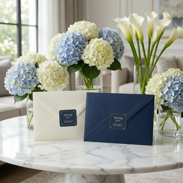 Navy Gold Art Deco 80th Birthday Thank You Square Sticker (Creator Uploaded)