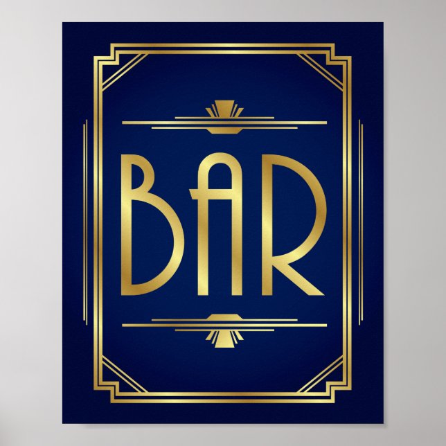 Navy Gold Art Deco BAR Sign Print (Front)