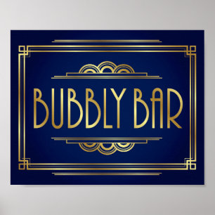 Navy Gold Art Deco BUBBLY BAR Sign Print