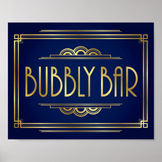 Navy Gold Art Deco BUBBLY BAR Sign Print