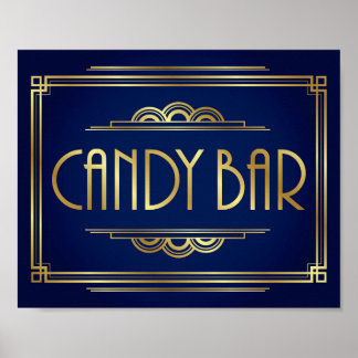 Navy Gold Art Deco CANDY BAR Sign Print