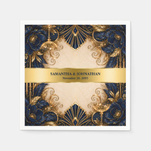 Navy gold art deco gatsby wedding dinner napkin