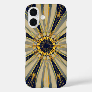 Navy & Gold Art Deco Sunburst Line Art Pattern iPhone 16 Case