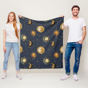 Navy Gold Astrology Symbols Cosmic Fleece Blanket