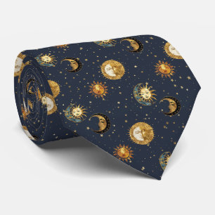 Navy Gold Astrology Symbols Cosmic Tie